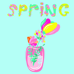 Flip flops with flowers. Card with flowers. Spring, stylish, bright, simple hand drawn vector illustration. Romantic, youth illustration for design, greeting card, web banner, website, message, gif.