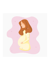 Editable Flat Style Side View of Pregnant Woman Holding Her Belly Vector Illustration for Artwork Element of Mother's Day or Womanhood Related Design