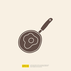 cooking pan doodle icon for cooking concept. Solid glyph sign symbol vector illustration