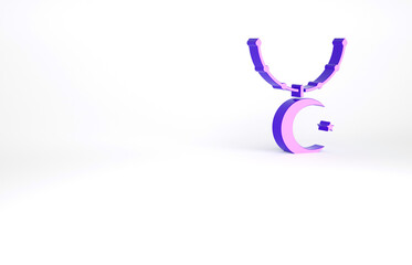 Purple Star and crescent on chain - symbol of Islam icon isolated on white background. Religion symbol. Minimalism concept. 3d illustration 3D render.
