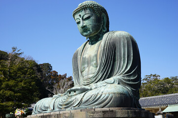Monumental bronze statue of the Great Buddha in Kotokuin Temple, Kamakura, Japan - 鎌倉 大仏 高徳院 日本