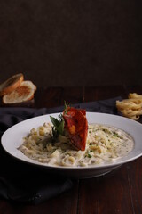 Homemade Fettucini Aflredo Pasta with Chicken and Parsley