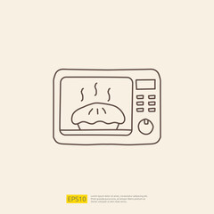 oven or microwave doodle icon for cooking concept. stroke line sign symbol vector illustration