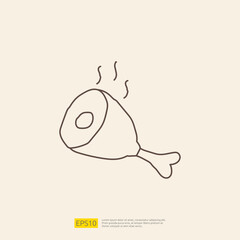 meat doodle icon for cooking concept. stroke line sign symbol vector illustration