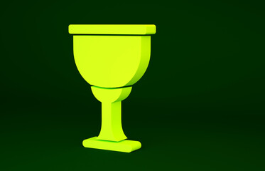 Yellow Holy grail or chalice icon isolated on green background. Christian chalice. Christianity icon. Minimalism concept. 3d illustration 3D render.