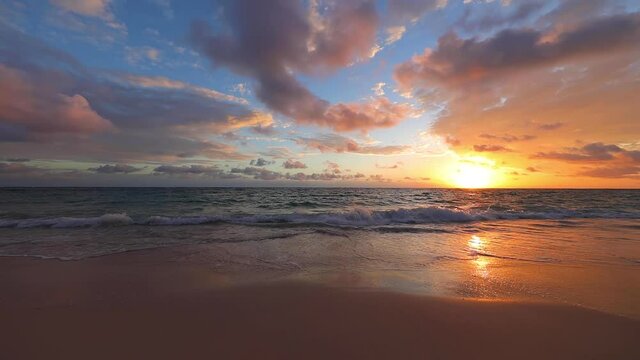 Ocean beach sunrise over tropical sea coast