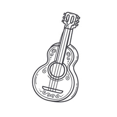 doodle decorated acoustic guitar in sketch style. hand drawn musical instrument.vector illustration.