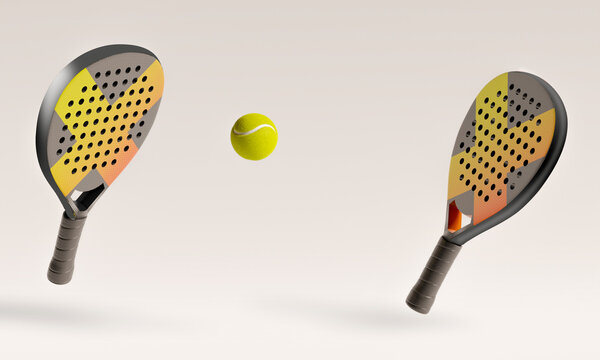 Padel Racket And Ball 3D Rendering