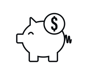 Piggy Bank Line Icon In Flat Style Vector For Apps, Websites. Black Icon Vector Illustration.