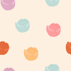 Vector Seamless Pattern with Colorful Flat Cabbage Heads. Vegetable Ornament for Print, Wrapping Paper, Wallpaper, Textile, Fabric. Pattern with Vegetarian Natural Ingredients. Healthy Food.