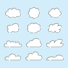 かわいい雲のラインアート風フレームセット