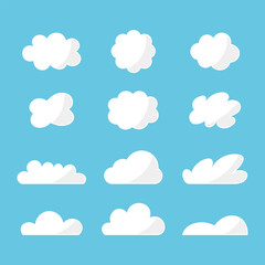 シンプルでフラットな雲のアイコン風イラストセット