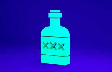 Green Tequila bottle icon isolated on blue background. Mexican alcohol drink. Minimalism concept. 3d illustration 3D render.