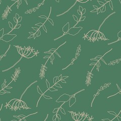 Vector seamless pattern with wild flowers, herbs and grasses