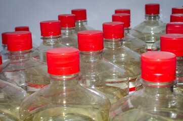 Acetone and solvent in plastic bottles.