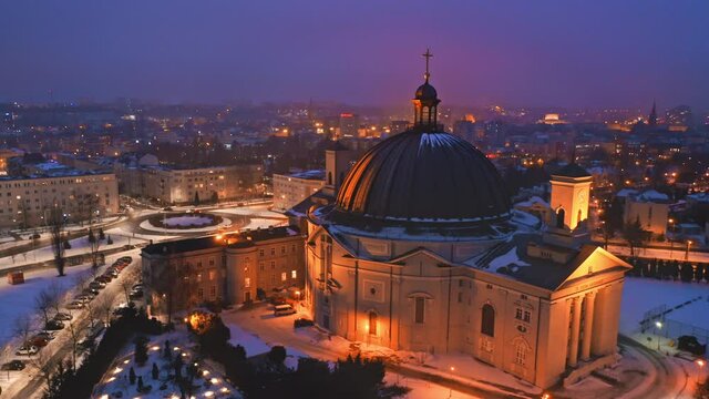 Basilica of st. Vincent de Paul in Bydgoszcz at night