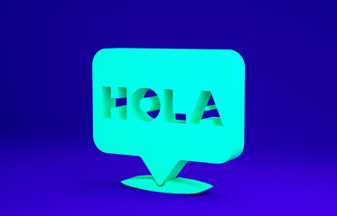 Green Hola icon isolated on blue background. Minimalism concept. 3d illustration 3D render. © vector_v