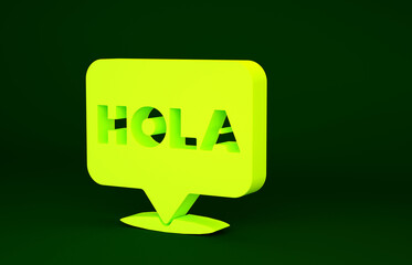 Yellow Hola icon isolated on green background. Minimalism concept. 3d illustration 3D render. © vector_v