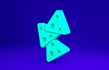 Green Nachos icon isolated on blue background. Tortilla chips or nachos tortillas. Traditional mexican fast food. Minimalism concept. 3d illustration 3D render.