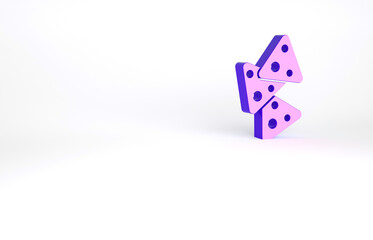 Purple Nachos icon isolated on white background. Tortilla chips or nachos tortillas. Traditional mexican fast food. Minimalism concept. 3d illustration 3D render.