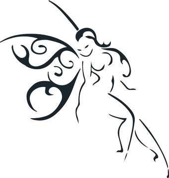 Black fairy vector decal, transfer print tattoo