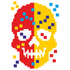 pixel skull, digital vintage design t shirts