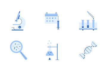 blue flat laboratory research icons set