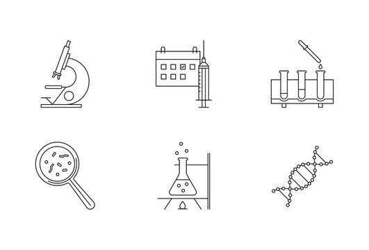 black linear laboratory research icons set