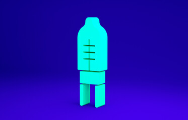 Green Light emitting diode icon isolated on blue background. Semiconductor diode electrical component. Minimalism concept. 3d illustration 3D render.