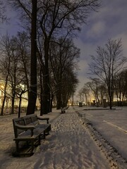Fototapeta na wymiar park bench in winter