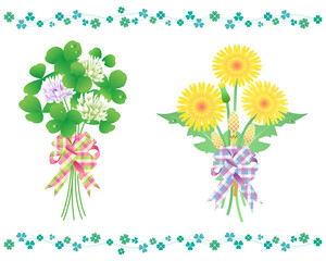 クローバーとたんぽぽの花束