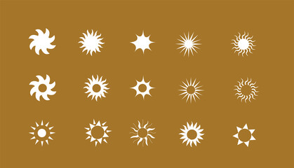 Illustration in boho or bohemian vector set of linear icons and symbols - sun logo design templates - abstract design elements for decoration in modern minimalist style for social media posts