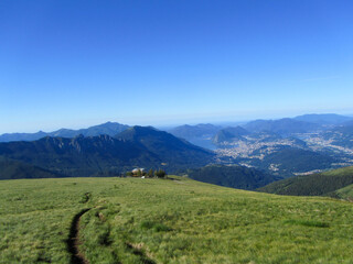 Fototapeta na wymiar View from Monte Bar, a mountain in Switzerland over the Cantone Ticino