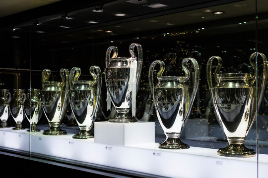 MADRID, SPAIN - 25 MARCH, 2018: The Museum of the Real Madrid Football Club cups and awards the club
