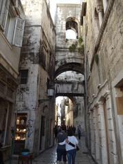 Narrow alleys in Split, Croatia. The entire old town of Split is within the walls of the palace of...