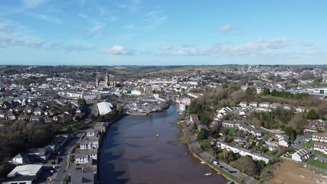 aerial drone shots of truro city cornwall England uk 