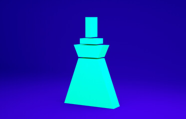 Green Lamp hanging icon isolated on blue background. Ceiling lamp light bulb. Minimalism concept. 3d illustration 3D render.