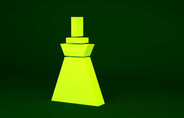 Yellow Lamp hanging icon isolated on green background. Ceiling lamp light bulb. Minimalism concept. 3d illustration 3D render.
