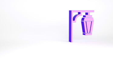 Purple Vintage street light icon isolated on white background. Minimalism concept. 3d illustration 3D render.