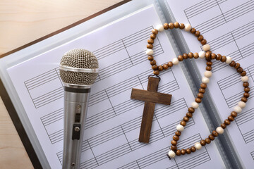 Conceptual detail of Christian religious music with mic top