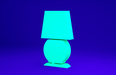 Green Table lamp icon isolated on blue background. Desk lamp. Minimalism concept. 3d illustration 3D render.