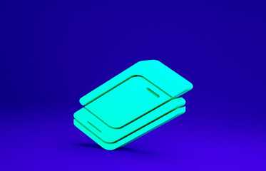 Green Glass screen protector for smartphone icon isolated on blue background. Protective film for glass. Transparent soft glass for mobile phone. Minimalism concept. 3d illustration 3D render.