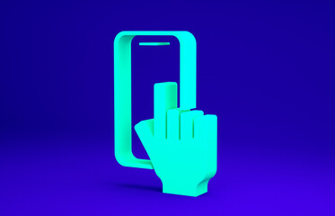 Obraz premium Green Phone repair service icon isolated on blue background. Adjusting, service, setting, maintenance, repair, fixing. Minimalism concept. 3d illustration 3D render.