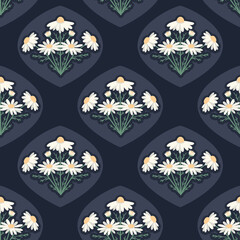 Vector Beautiful Camomile Bouquet seamless pattern background. Perfect for fabric, wallpaper and scrapbooking projects.