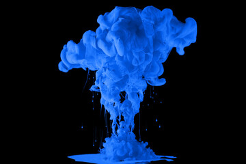 acrylic ink in water form an abstract smoke pattern isolated on black background
