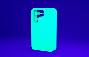 Green Smartphone, mobile phone icon isolated on blue background. Minimalism concept. 3d illustration 3D render.