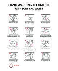 Hand washing technique with soap and water. Hand wash steps visual guide. How to wash your hands vector illustration.