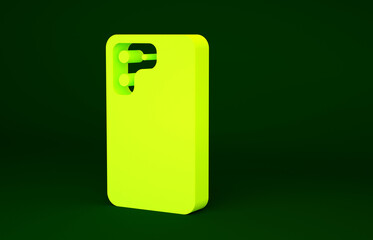 Yellow Smartphone, mobile phone icon isolated on green background. Minimalism concept. 3d illustration 3D render.