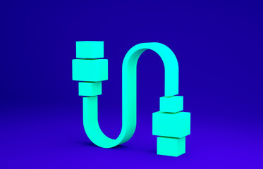 Green USB cable cord icon isolated on blue background. Connectors and sockets for PC and mobile devices. Minimalism concept. 3d illustration 3D render.