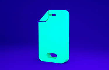 Green Glass screen protector for smartphone icon isolated on blue background. Protective film for glass. Transparent soft glass for mobile phone. Minimalism concept. 3d illustration 3D render.